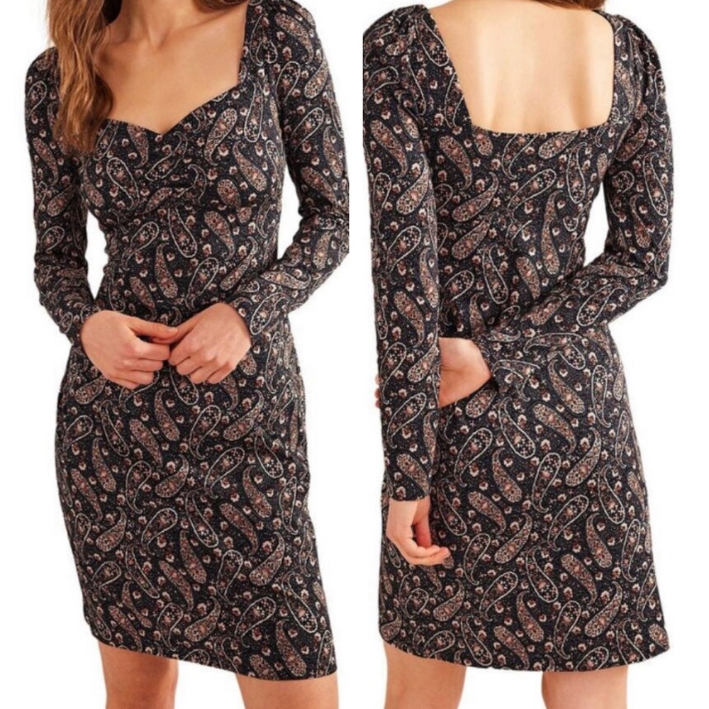 Boden Sweetheart Long Sleeve Mini Dress in Multi Paisley Blooms Size 8 8R NWT